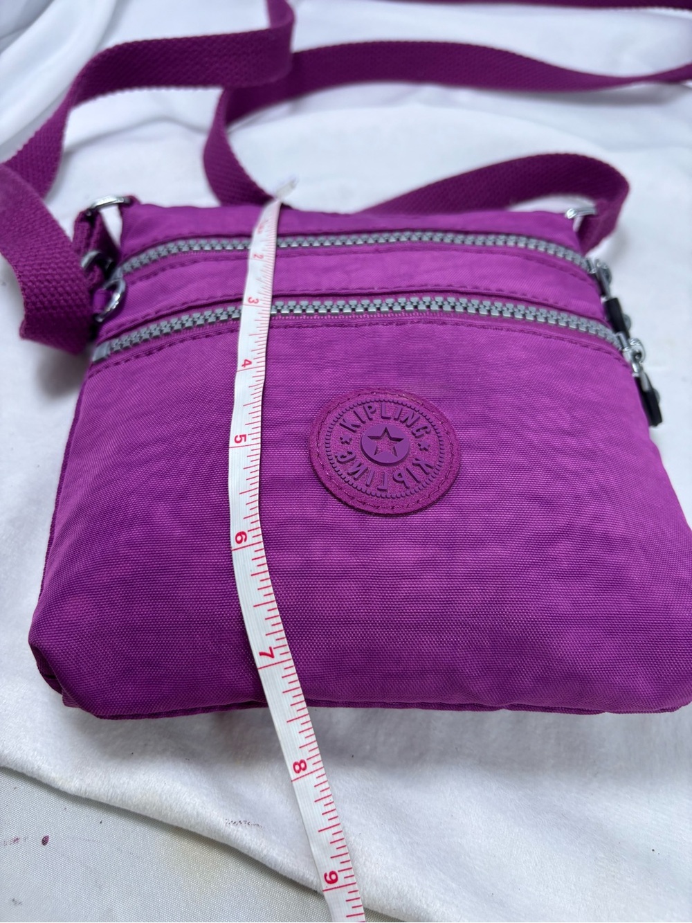 Kipling Purple Crossbody Bag | Nylon Multi-Zip Travel Purse - Picture 9 of 10